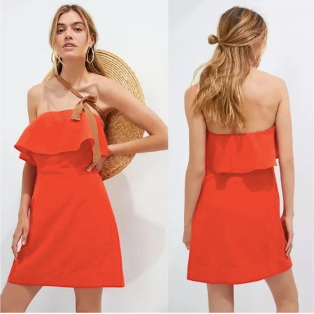 NWT Anthro‎ Forever That Girl Red Strapless Linen Blend Dress Sz S Party Dress